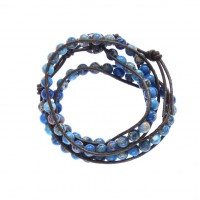 Blue Jasper Stone on Brown Leather Wrap Bracelet